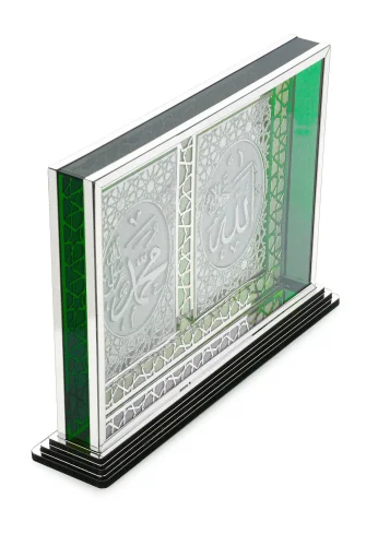 Allah ve Muhammed Yazılı Masa Üstü Dekoratif Biblo - Gümüş - 7