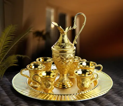 Altın Renk Kaf Zemzem Takımı 8 Parça Fincan Servis Takımı - ihvanonline (1)
