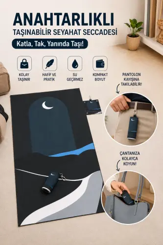 Anahtarlıklı Taşınabilir Katlanabilir Su Geçirmez Seyahat Cep Seccadesi - Antrasit - 1