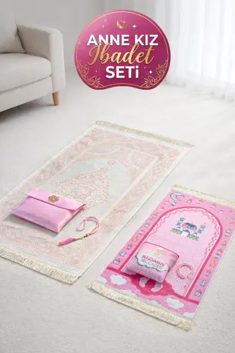 Anne ve Kız Çocuk İbadet Seti - Tesbihli, Çantalı, Seccade Seti - 1