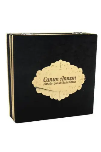 Anneler Günü Hediyesi Dini Hediyelik Özel Şık Kadife Kutulu Kabe Desenli Kuran İnci Tesbih Seti - 5