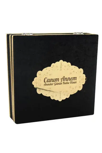 Anneler Günü Hediyesi Dini Hediyelik Özel Şık Kadife Kutulu Kabe Desenli Kuran İnci Tesbih Seti - 5