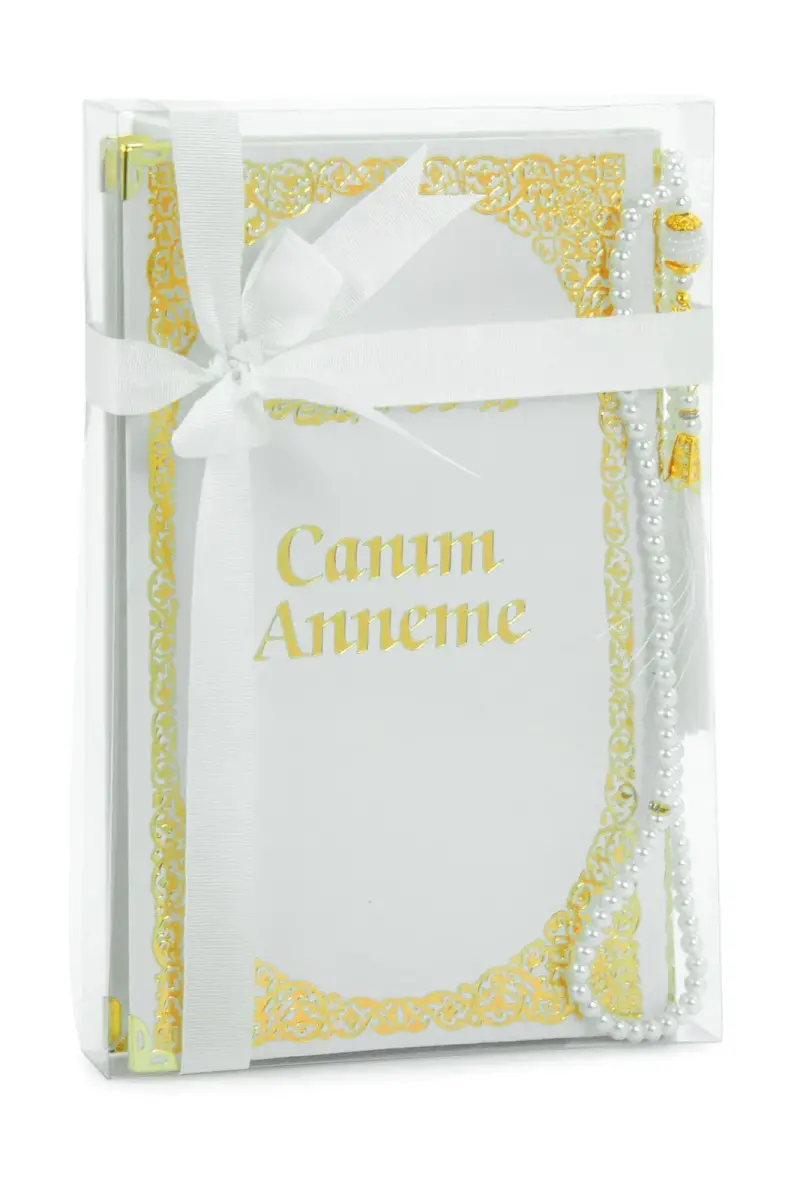 Anneye Hediye Kutulu İnci Tesbihli Ciltli Yasin Kitabı Seti Beyaz - 2