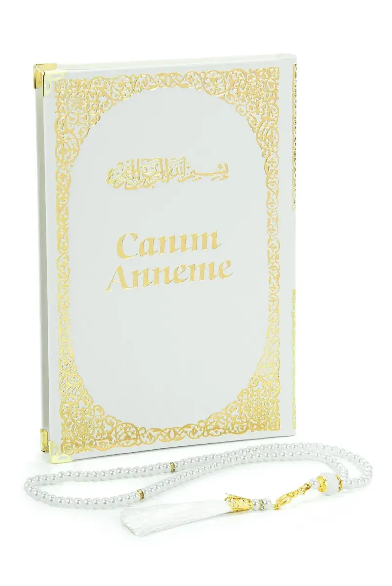 Anneye Hediye Kutulu İnci Tesbihli Ciltli Yasin Kitabı Seti Beyaz - 3