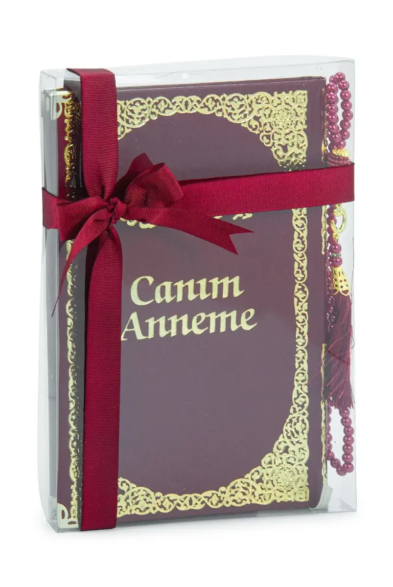 Anneye Hediye Kutulu İnci Tesbihli Ciltli Yasin Kitabı Seti Bordo - 2