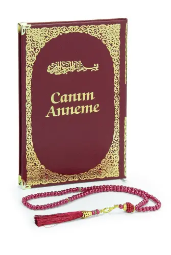 Anneye Hediye Kutulu İnci Tesbihli Ciltli Yasin Kitabı Seti Bordo - 3