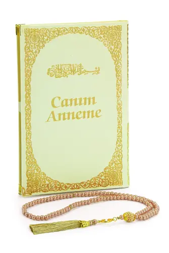 Anneye Hediye Kutulu İnci Tesbihli Ciltli Yasin Kitabı Seti Krem - 4