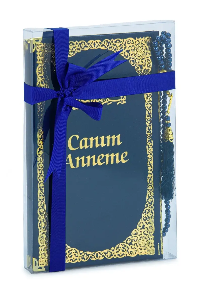 Anneye Hediye Kutulu İnci Tesbihli Ciltli Yasin Kitabı Seti Lacivert - 2