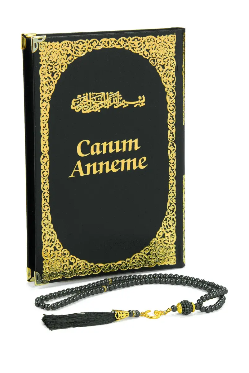 Anneye Hediye Kutulu İnci Tesbihli Ciltli Yasin Kitabı Seti Siyah - 2