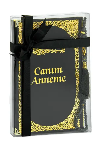 Anneye Hediye Kutulu İnci Tesbihli Ciltli Yasin Kitabı Seti Siyah - 3