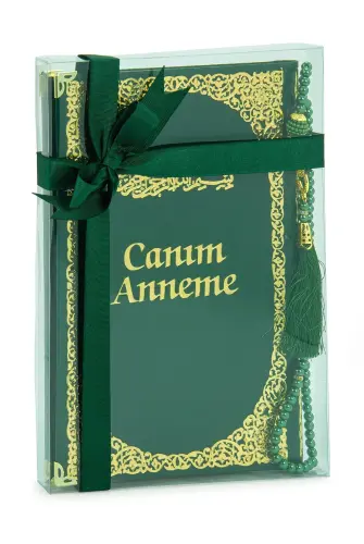 Anneye Hediye Kutulu İnci Tesbihli Ciltli Yasin Kitabı Seti Yeşil - 3