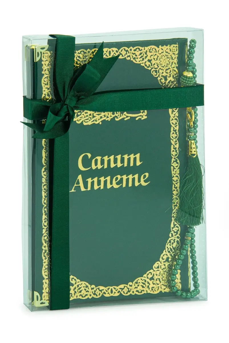 Anneye Hediye Kutulu İnci Tesbihli Ciltli Yasin Kitabı Seti Yeşil - 3