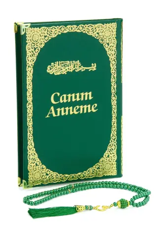 Anneye Hediye Kutulu İnci Tesbihli Ciltli Yasin Kitabı Seti Yeşil - 5