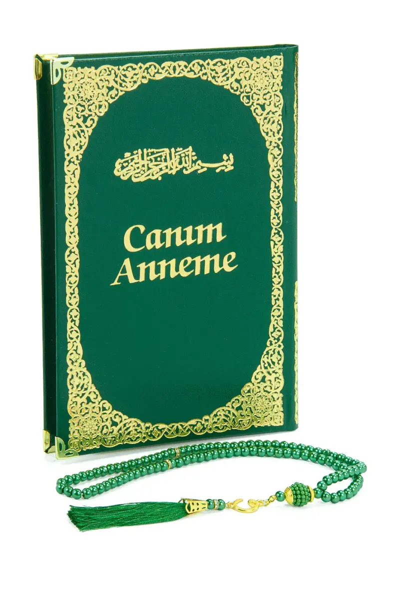 Anneye Hediye Kutulu İnci Tesbihli Ciltli Yasin Kitabı Seti Yeşil - 5