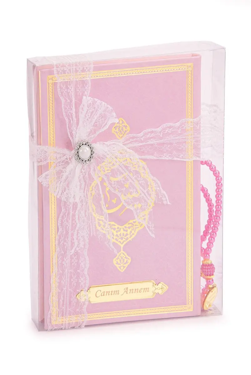 Anneler Günü Hediyesi Kutulu Kişiye Özel İsimli Tesbih Ciltli Yasin Kitabı Seti Pembe - 2