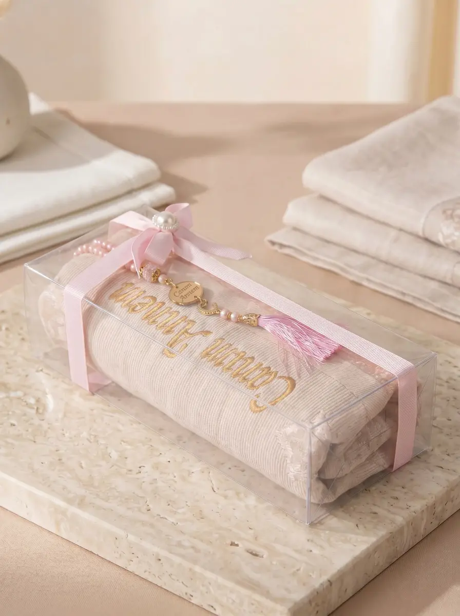 Anneler Gününe Özel Canım Annem Nakışlı Tesbihli Hediyelik Seccade Seti - 3