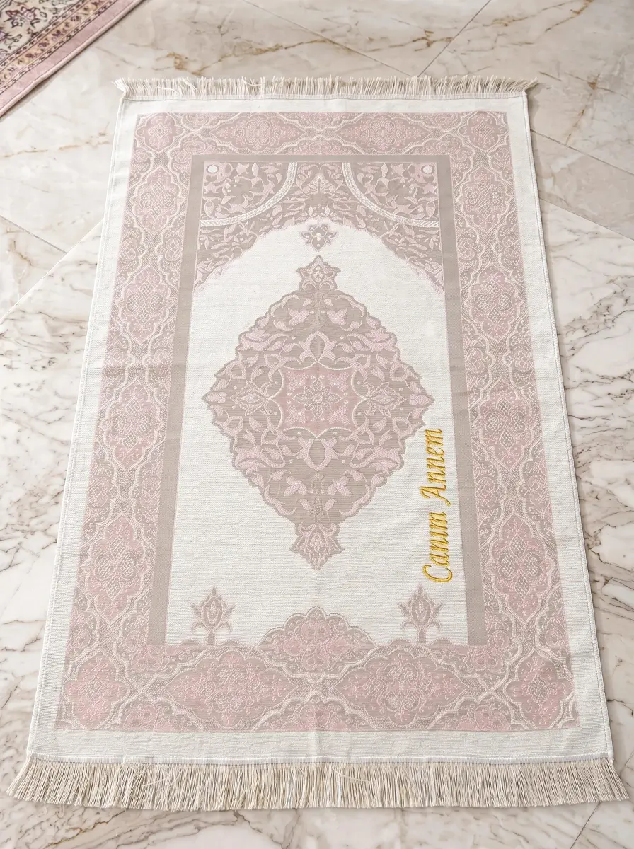 Anneler Gününe Özel Canım Annem Nakışlı Tesbihli Hediyelik Seccade Seti - 4