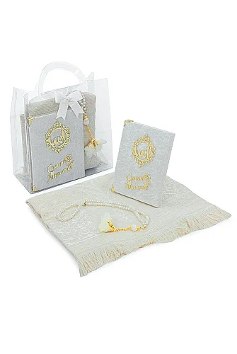 Anneler Gününe Özel Çantalı Kadife Kaplı Yasin Kitabı Tesbih Seccade Seti Beyaz - ihvanonline (1)