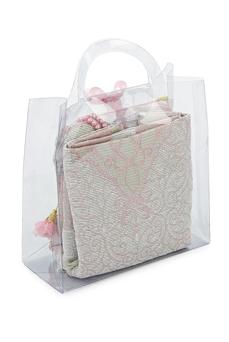 Anneler Gününe Özel Çantalı Kadife Kaplı Yasin Kitabı Tesbih Seccade Seti Pembe - 4