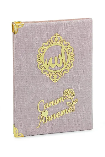 Anneler Gününe Özel Çantalı Kadife Kaplı Yasin Kitabı Tesbih Seccade Seti Pembe - 6