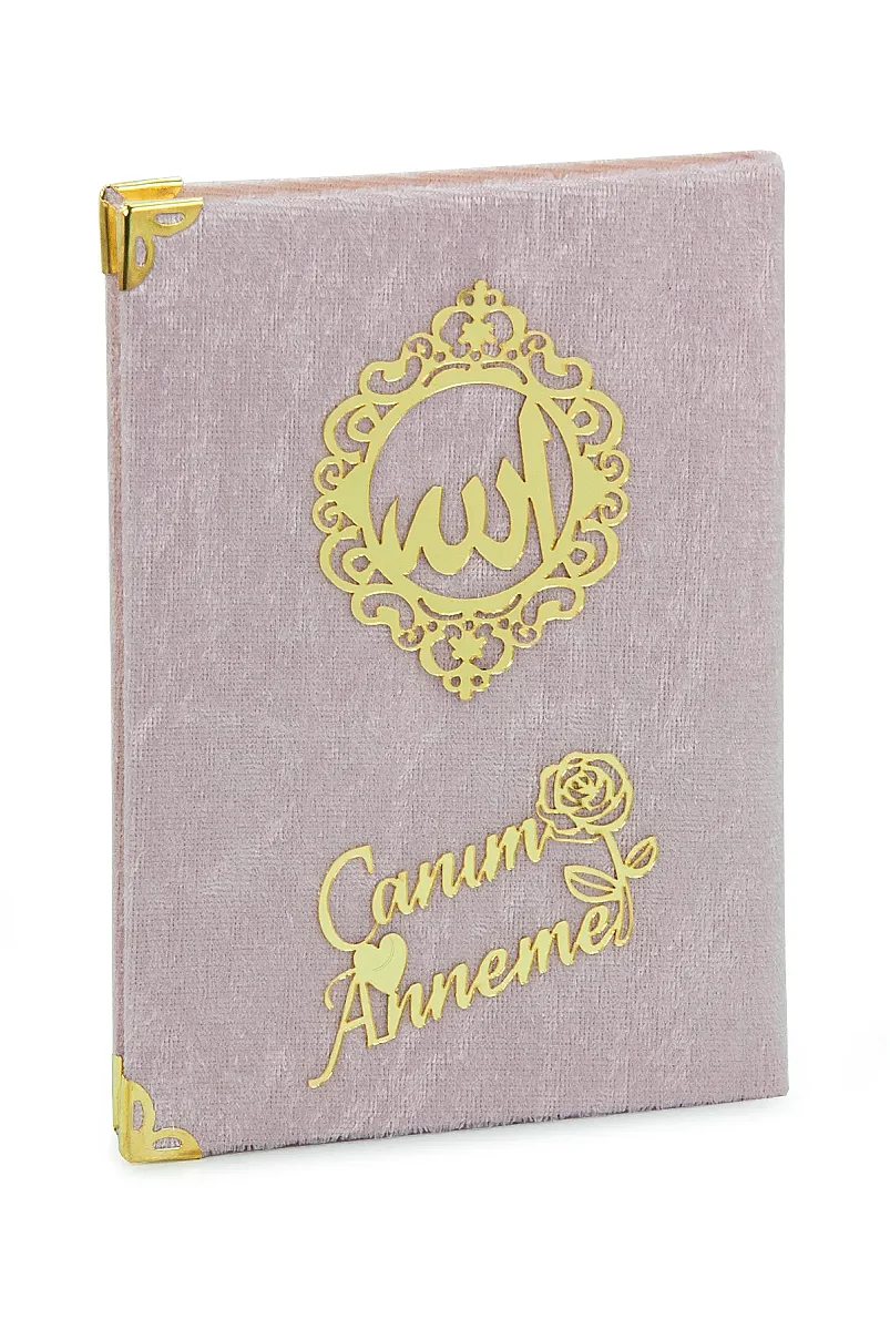 Anneler Gününe Özel Çantalı Kadife Kaplı Yasin Kitabı Tesbih Seccade Seti Pembe - 6