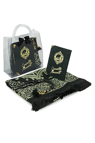 Anneler Gününe Özel Çantalı Kadife Kaplı Yasin Kitabı Tesbih Seccade Seti Siyah - ihvanonline (1)