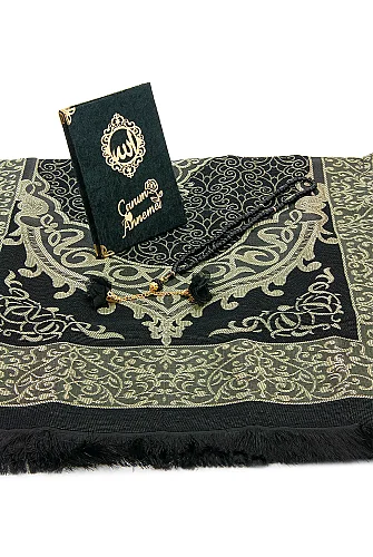 Anneler Gününe Özel Çantalı Kadife Kaplı Yasin Kitabı Tesbih Seccade Seti Siyah - 5