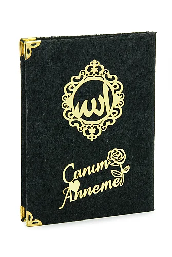 Anneler Gününe Özel Çantalı Kadife Kaplı Yasin Kitabı Tesbih Seccade Seti Siyah - 7