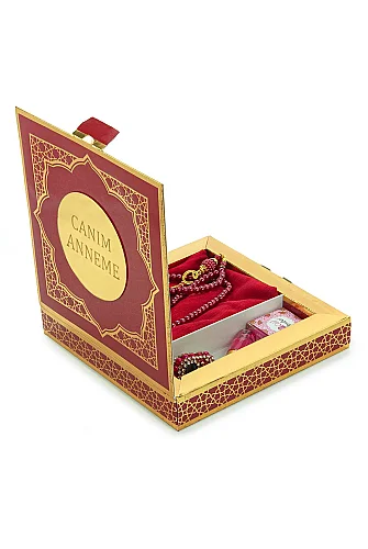 Anneler Gününe Özel - İnci Tesbih Zikirmatik Esans Şal Hediyelik Set - Kırmızı - 6