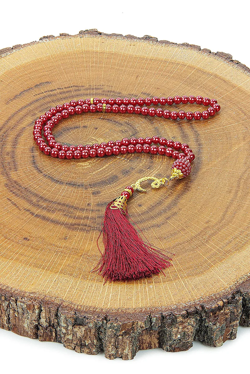 Anneler Gününe Özel - İnci Tesbih Zikirmatik Esans Şal Hediyelik Set - Kırmızı - 8