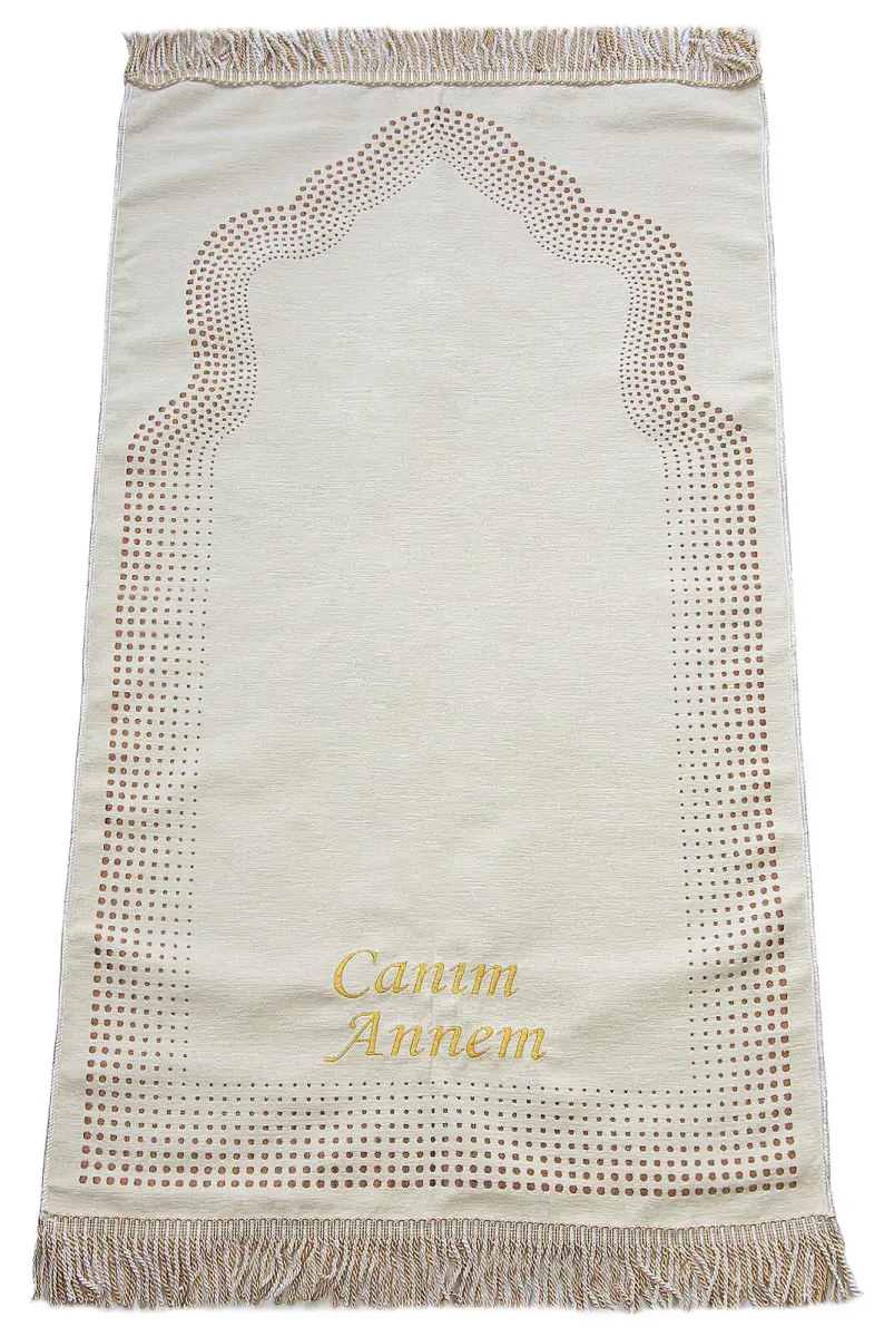 Anneler Gününe Özel İsim Nakışlı İnci Tesbih Yasin Kitabı Şönil Seccade Seti Beyaz - 3