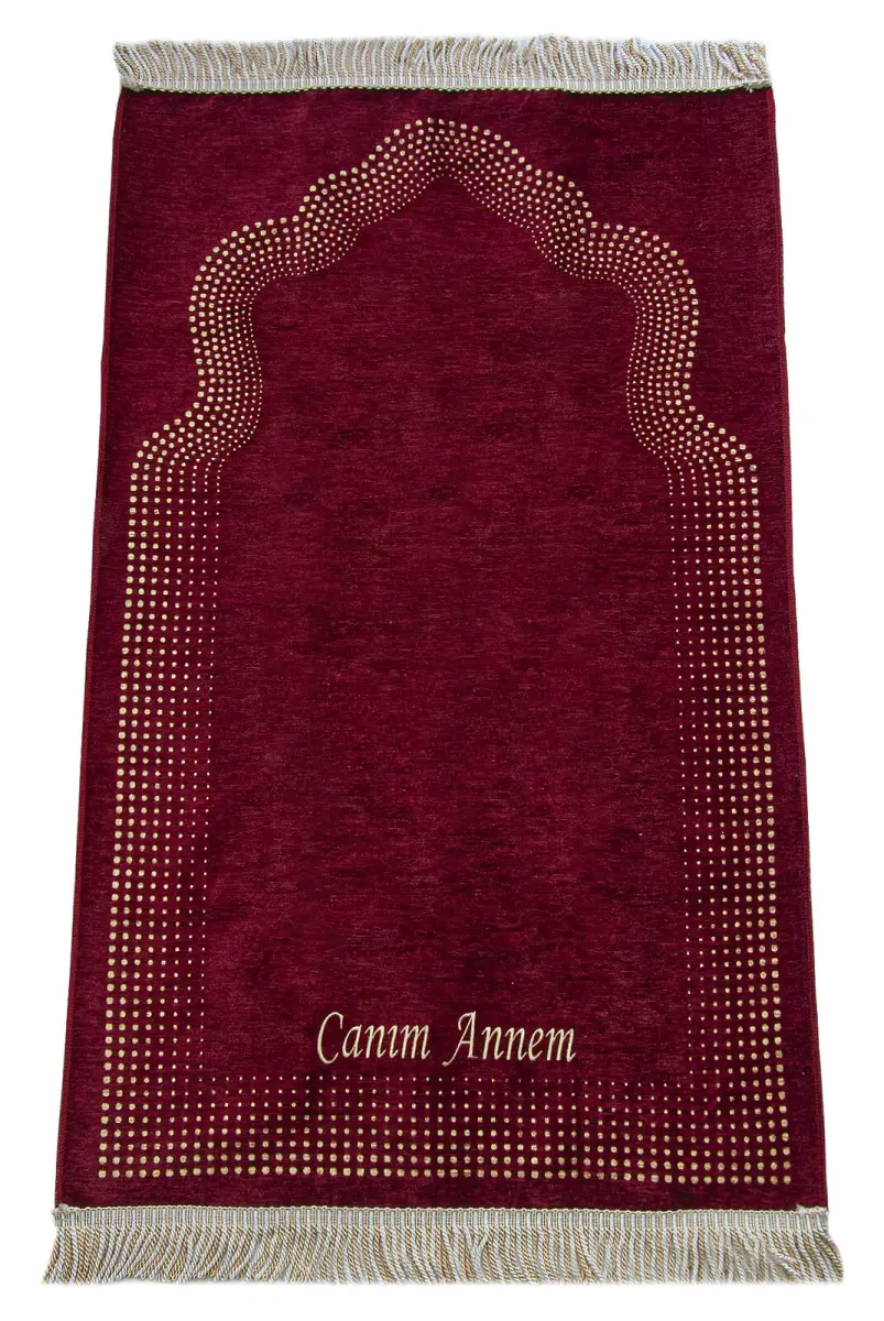 Anneler Gününe Özel İsim Nakışlı İnci Tesbih Yasin Kitabı Şönil Seccade Seti Bordo - 3