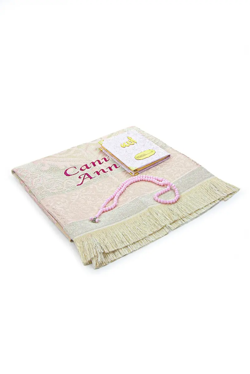 Anneler Gününe Özel Kadife Kaplı Yasin Kitabı Tesbih Nakışlı Seccade Seti - 3