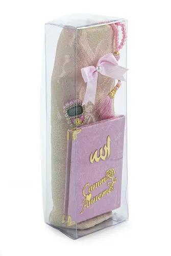 Anneler Gününe Özel Kutulu Kadife Yasin Kitabı Tesbih Zikirmatik Seccade Seti Pembe - 3