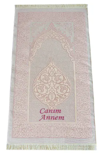 Anneler Gününe Özel Tesbih Zikirmatik Şal Canım Annem Nakışlı Seccade Seti Pembe - ihvanonline (1)