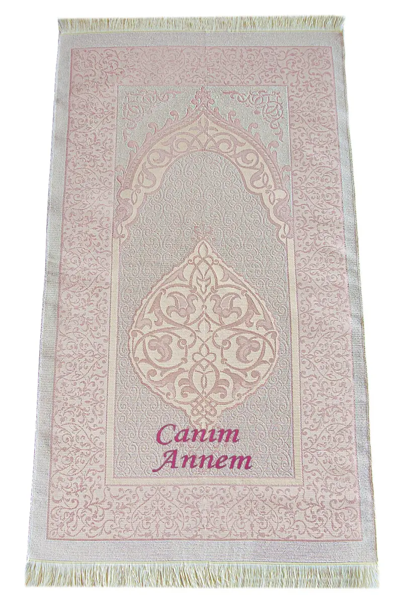 Anneler Gününe Özel Tesbih Zikirmatik Şal Canım Annem Nakışlı Seccade Seti Pembe - 2