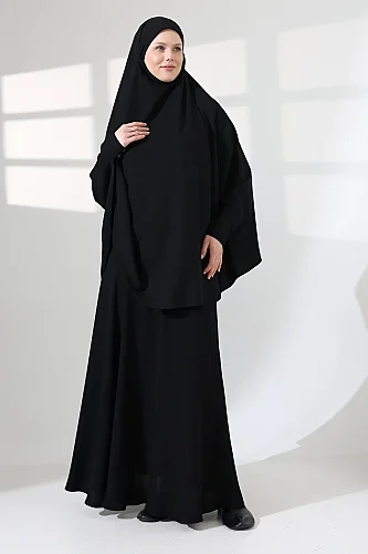 Soft Krep Tesettür Çarşaf İki Parça İğneli Peçeli Sultanbaş - 4