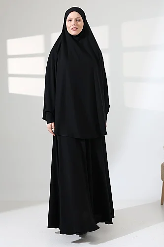 Soft Krep Tesettür Çarşaf İki Parça İğneli Peçeli Sultanbaş - 5