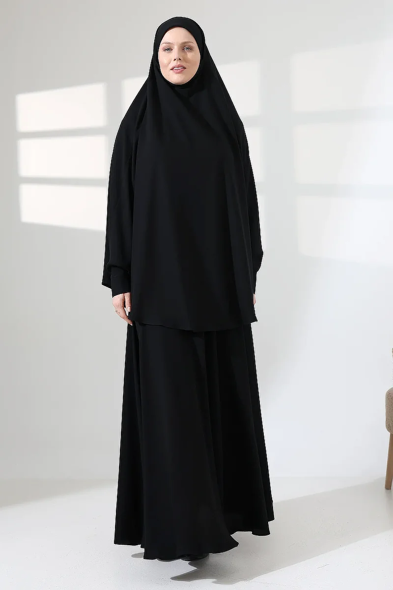 Soft Krep Tesettür Çarşaf İki Parça İğneli Peçeli Sultanbaş - 5