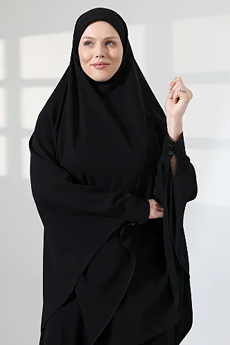 Soft Krep Tesettür Çarşaf İki Parça İğneli Peçeli Sultanbaş - 7