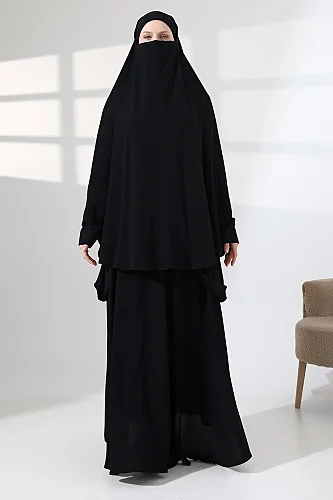 Soft Krep Tesettür Çarşaf Tek Parça İğneli Peçeli Sultanbaş - 6