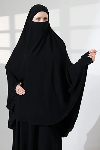 Soft Krep Tesettür Çarşaf Tek Parça İğneli Peçeli Sultanbaş - 7
