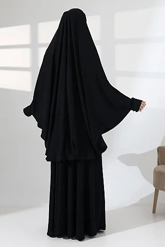 Soft Krep Tesettür Çarşaf Tek Parça İğneli Peçeli Sultanbaş - 8