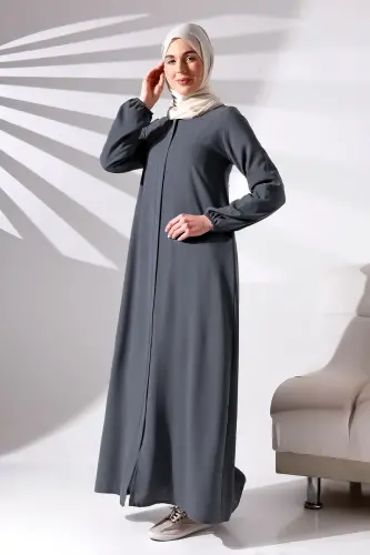 Antrasit Sade Gizli Fermuarlı Aveze Hac Umre Tesettür Ferace - ihvanonline (1)