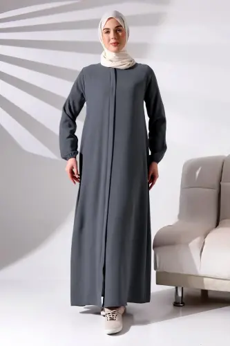 Antrasit Sade Gizli Fermuarlı Aveze Hac Umre Tesettür Ferace - 4