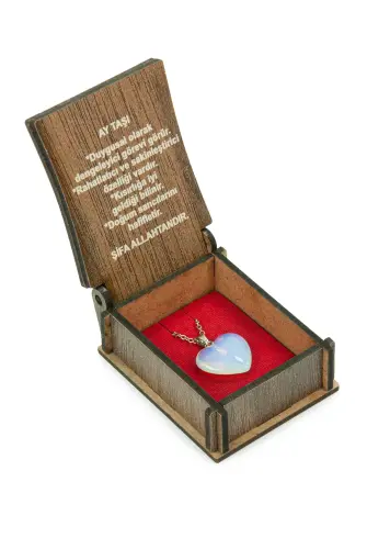 Ay Taşı Kalp Kolye - Ahşap Kutulu Hediyelik - 4