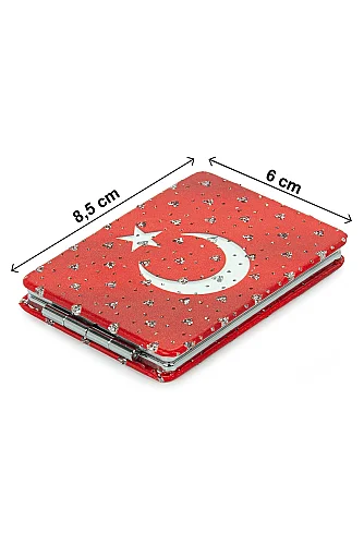 Ay Yıldızlı Taşlı Katlanır Cep Aynası Bayraklı Kırmızı - ihvanonline (1)