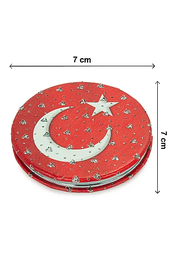 Ay Yıldızlı Yuvarlak Taşlı Katlanır Cep Aynası Bayraklı Kırmızı - ihvanonline (1)
