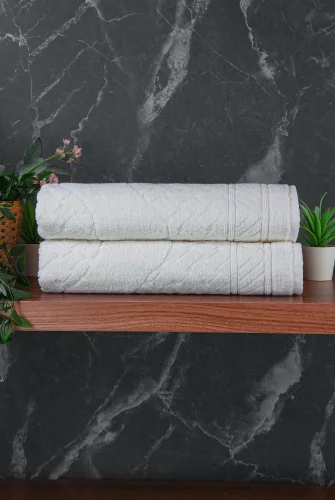 Ayak İzi Desenli 2li Ayak Havlusu - 50x70 cm - Su Emici Banyo Paspası Seti - Beyaz - ihvanonline (1)