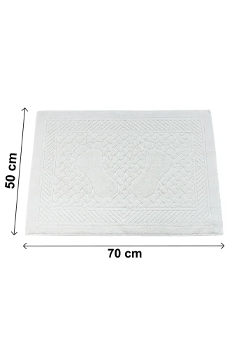 Ayak İzi Desenli 2li Ayak Havlusu - 50x70 cm - Su Emici Banyo Paspası Seti - Beyaz - 6